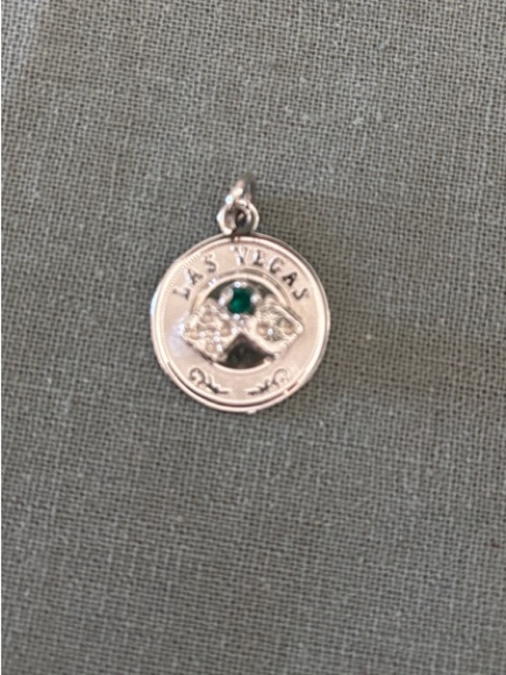 Silver Las Vegas Charm with Green Stone and dice